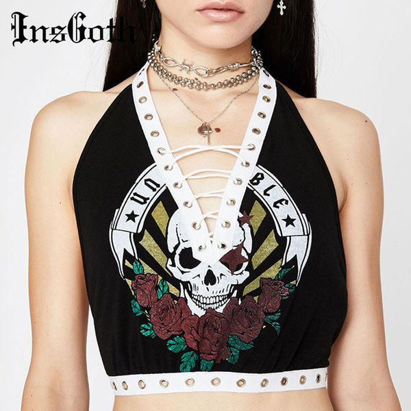insgoth women tank gothic black skull printed lace up backless tank hip hop fashion streetwear female goth, White
insgoth women tank gothic black skull printed lace up backless tank hip hop fashion streetwear female goth, White
