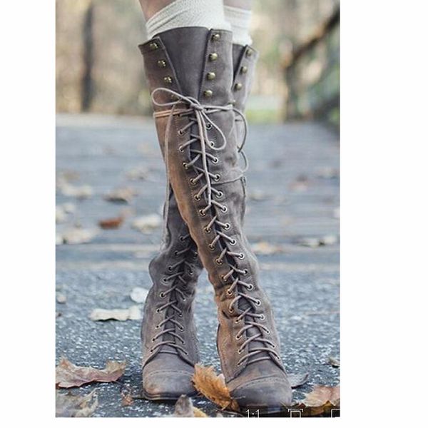 ladies long spring autumn high heels western boots sheos rivets lace up bandage square heels over the knee motorcycle boots, Black
ladies long spring autumn high heels western boots sheos rivets lace up bandage square heels over the knee motorcycle boots, Black