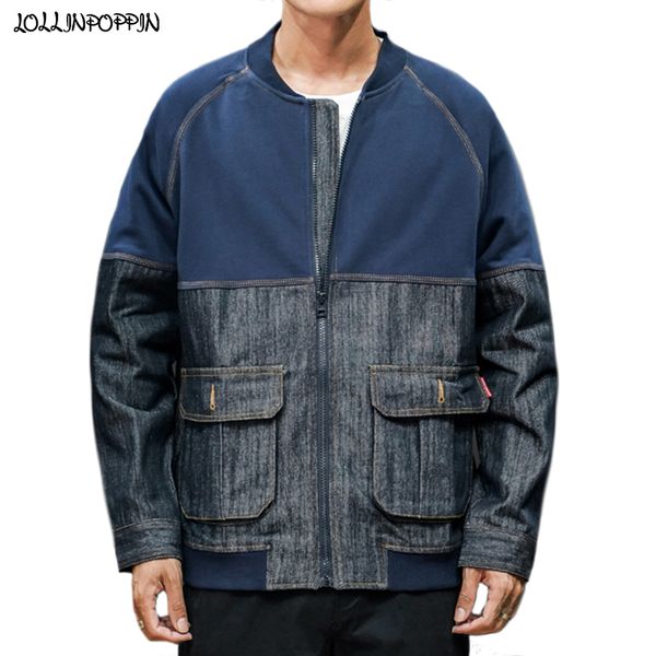 japan style men patchwork baseball jacket stand collar zip up mens denim jacket front flap pockets vintage man coat outerwear, Black;brown
japan style men patchwork baseball jacket stand collar zip up mens denim jacket front flap pockets vintage man coat outerwear, Black;brown
