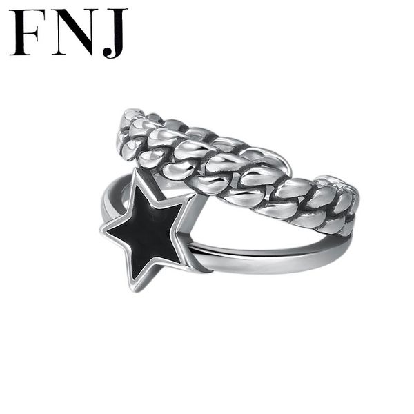 

fnj 925 silver rings adjustable size open pentagram rope popular s925 solid thai silver ring for women jewelry fine, Golden;silver
