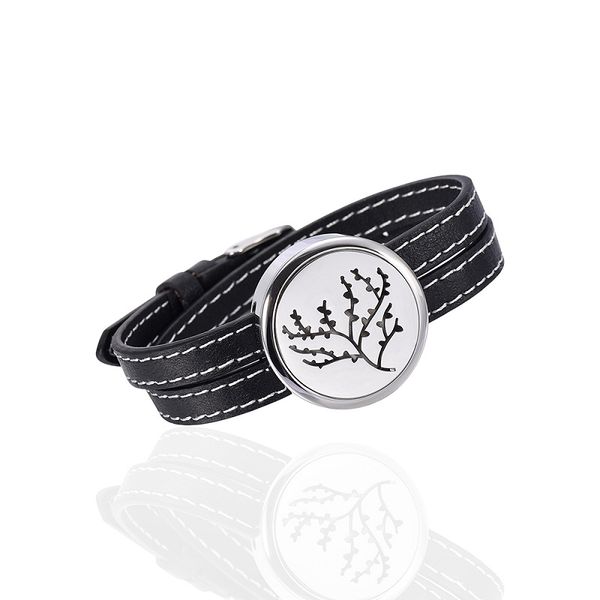ijc0016 stainless steel black leather strap white dial aromatherapy essential oils diffuser perfume 2 pads bracelet, Silver
ijc0016 stainless steel black leather strap white dial aromatherapy essential oils diffuser perfume 2 pads bracelet, Silver