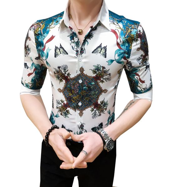 british style stylish print shirt men fashion 2020 summer half sleeve men tuxedo shirts night club slim fit casual blouse, White;black
british style stylish print shirt men fashion 2020 summer half sleeve men tuxedo shirts night club slim fit casual blouse, White;black