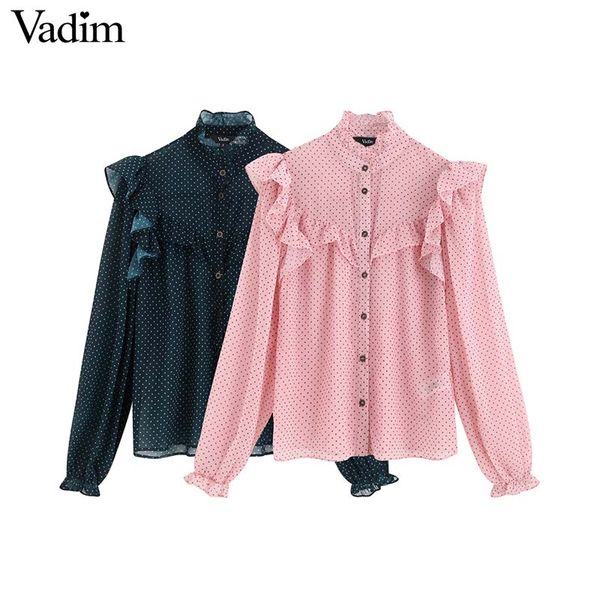 vadim women chic dots print blouse ruffled collar long sleeve office wear female shirt see through chiffon blusas lb421, White
vadim women chic dots print blouse ruffled collar long sleeve office wear female shirt see through chiffon blusas lb421, White