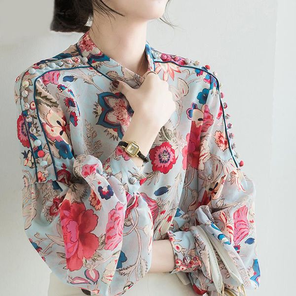 floral print chiffon blouse long sleeve women lantern sleeve office lady casual 2020 summer new fashion female loose shirts, White 
floral print chiffon blouse long sleeve women lantern sleeve office lady casual 2020 summer new fashion female loose shirts, White