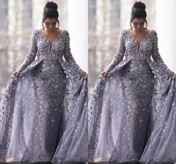saudi arabic gray muslim evening dresses 2020 mermaid v-neck long sleeves tulle lace islamic dubai long formal evening gowns with over skirt, Black;red
saudi arabic gray muslim evening dresses 2020 mermaid v-neck long sleeves tulle lace islamic dubai long formal evening gowns with over skirt, Black;red