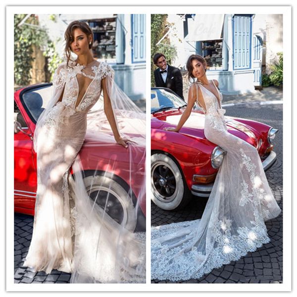 2019 elihav sasson mermaid wedding dresses v neck backless lace wedding gowns with capes abiti da sposa wedding dress, White
2019 elihav sasson mermaid wedding dresses v neck backless lace wedding gowns with capes abiti da sposa wedding dress, White