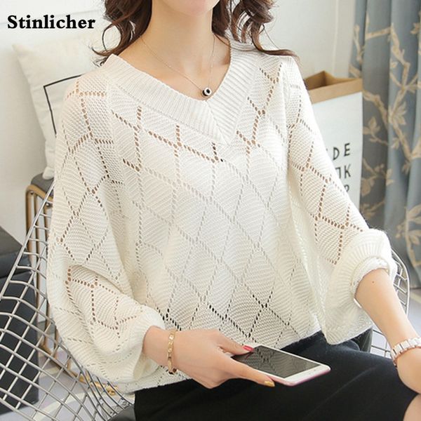 2019 spring summer v-neck hollow pullover sweater women fashion loose knitted sunscreen sweater casual thin female, White;black
2019 spring summer v-neck hollow pullover sweater women fashion loose knitted sunscreen sweater casual thin female, White;black