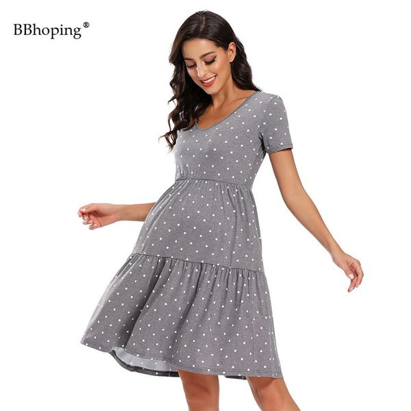 women v neck polka dot maternity clothes short sleeve maternity dresses waist pleated elegant casual summer dress for pregnancy, White
women v neck polka dot maternity clothes short sleeve maternity dresses waist pleated elegant casual summer dress for pregnancy, White