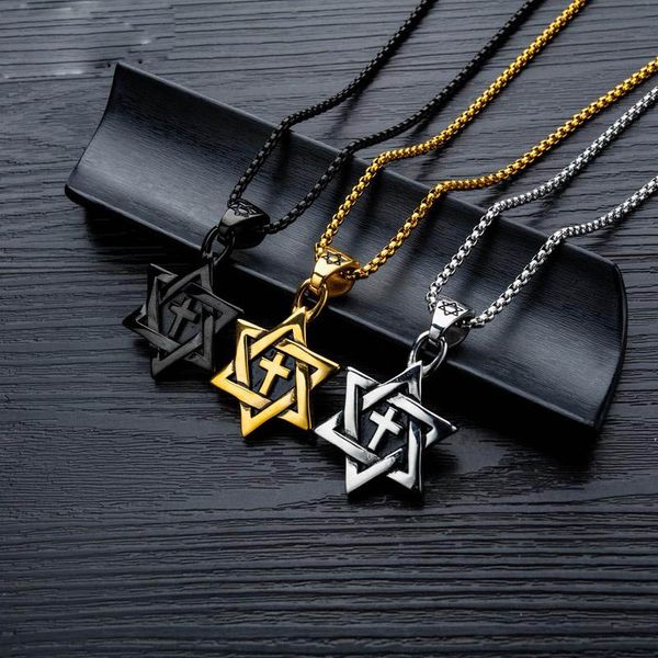 vintage hexagram cross pendant necklace for men stainless steel judaism religious male lucky jewelry, Silver
vintage hexagram cross pendant necklace for men stainless steel judaism religious male lucky jewelry, Silver
