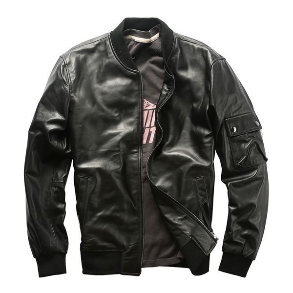 al1937 sheep leather clothing mens over size genuine sheep leather simple design slim jacket outerwear, Black
al1937 sheep leather clothing mens over size genuine sheep leather simple design slim jacket outerwear, Black