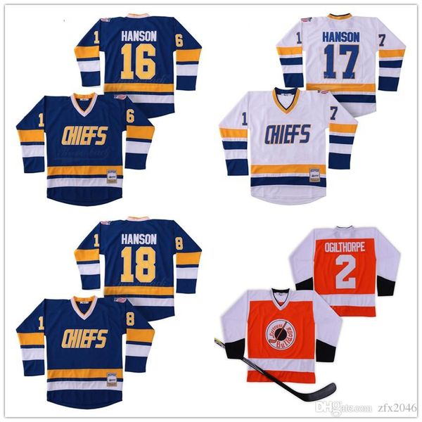 Movie Slap Shot Charlestown Chiefs #16 Jack #17 Steve #18 Jeff Hanson SYRACUSE BULLDOGS 2 Ogilthorpe White Blue Men's Ice Hockey Jersey 
Movie Slap Shot Charlestown Chiefs #16 Jack #17 Steve #18 Jeff Hanson SYRACUSE BULLDOGS 2 Ogilthorpe White Blue Men's Ice Hockey Jersey