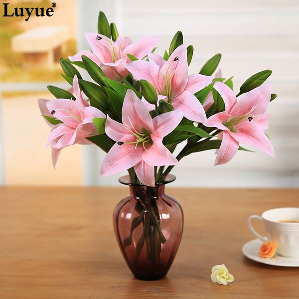luyue 5pcs/lot 3 heads lily artificial flower wedding bride bouquet rose flower wreath home decor fake heads diy vines
luyue 5pcs/lot 3 heads lily artificial flower wedding bride bouquet rose flower wreath home decor fake heads diy vines