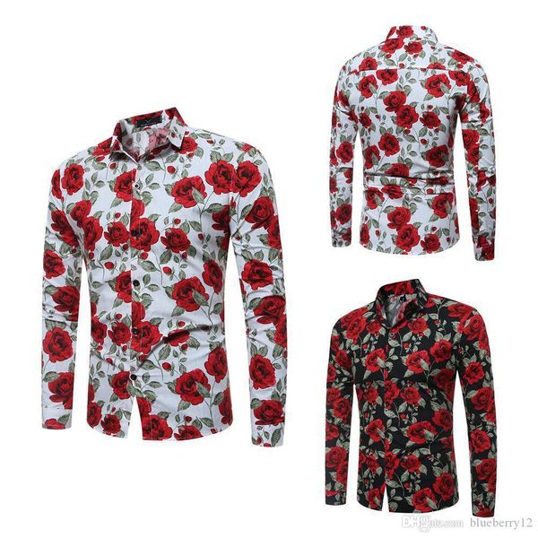 2018 new mens long sleeve shirts floral printed large size slim fit shirts rose pattern casual single breasted shirt for spring and autumn, White;black
2018 new mens long sleeve shirts floral printed large size slim fit shirts rose pattern casual single breasted shirt for spring and autumn, White;black