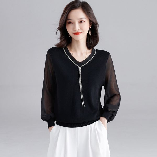 new women sweater lantern long sleeve tassel chain pullover black sweater fashion v neck chiffon sleeve black loose knitwear top, White;black
new women sweater lantern long sleeve tassel chain pullover black sweater fashion v neck chiffon sleeve black loose knitwear top, White;black