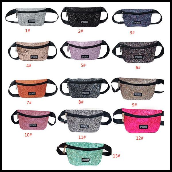 

wholesale 13 colors make up pink printed letter fanny pack beach travel cosmetics shoulder bag pink waist bag chest bags waistpacks