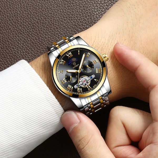 men fashion skeleton automatic mechanical watch chronograph stainless steel watch band, Slivery;brown
men fashion skeleton automatic mechanical watch chronograph stainless steel watch band, Slivery;brown