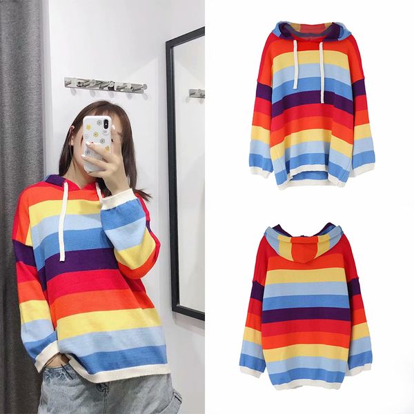2019 fashion rainbow striped sweater women casual hooded long sleeve pullovers jumpers loose streetwear femme nouveaute, White;black
2019 fashion rainbow striped sweater women casual hooded long sleeve pullovers jumpers loose streetwear femme nouveaute, White;black