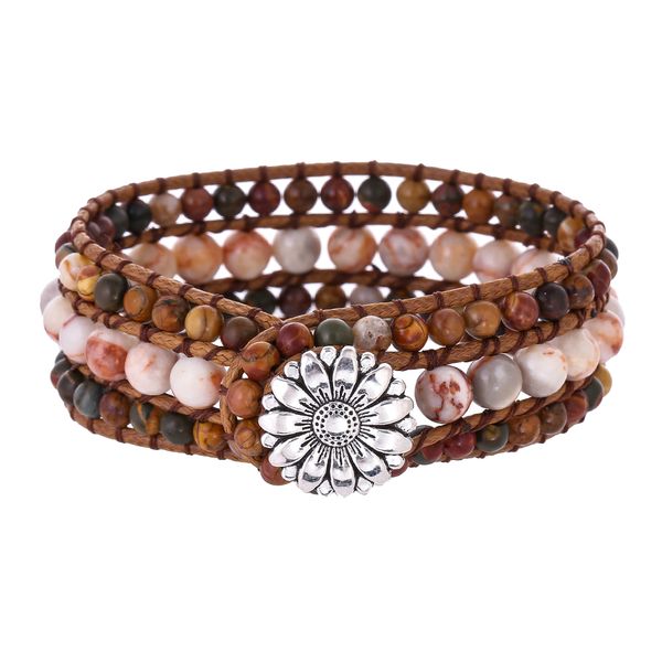 new 3 row handmade braided wrap bracelets with natural picasso jasper stone rhodochrosite for women men creative gifts collection, Black
new 3 row handmade braided wrap bracelets with natural picasso jasper stone rhodochrosite for women men creative gifts collection, Black