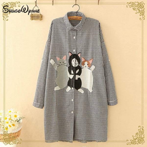 2019 spring women cartoon cat embroidered long sleeve striped shirt female casual blouse cute japanese style mori girl shirt top, White
2019 spring women cartoon cat embroidered long sleeve striped shirt female casual blouse cute japanese style mori girl shirt top, White