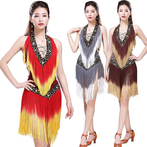 stage wear tassel sequins gradient backless costumes latin performance dance dress womens competition dresses, Black;red
stage wear tassel sequins gradient backless costumes latin performance dance dress womens competition dresses, Black;red