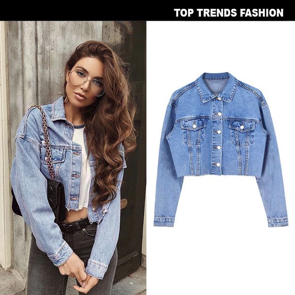 european and american women's coat autumn loose street short cropped umbilical denim jacket, Black;brown
european and american women's coat autumn loose street short cropped umbilical denim jacket, Black;brown