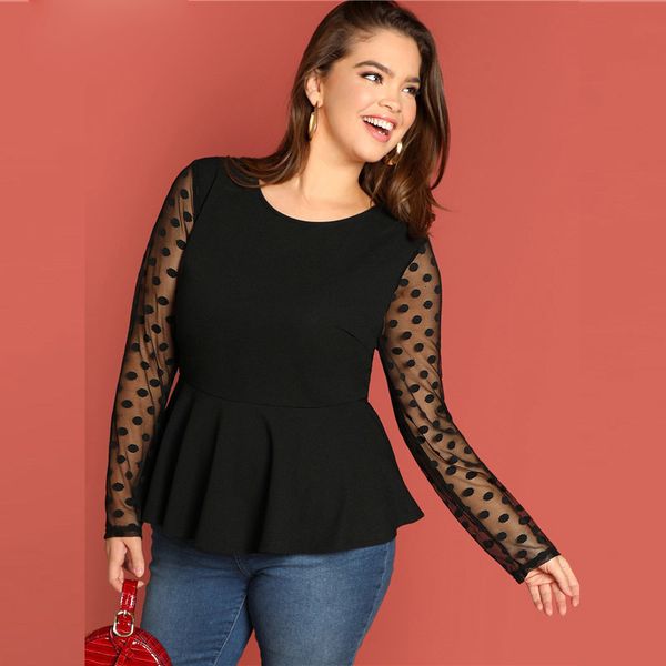 womens designer clothing t shirt black highstreet elegant plus size dot contrast mesh sleeve peplum tee autumn casual women tshirt, White
womens designer clothing t shirt black highstreet elegant plus size dot contrast mesh sleeve peplum tee autumn casual women tshirt, White