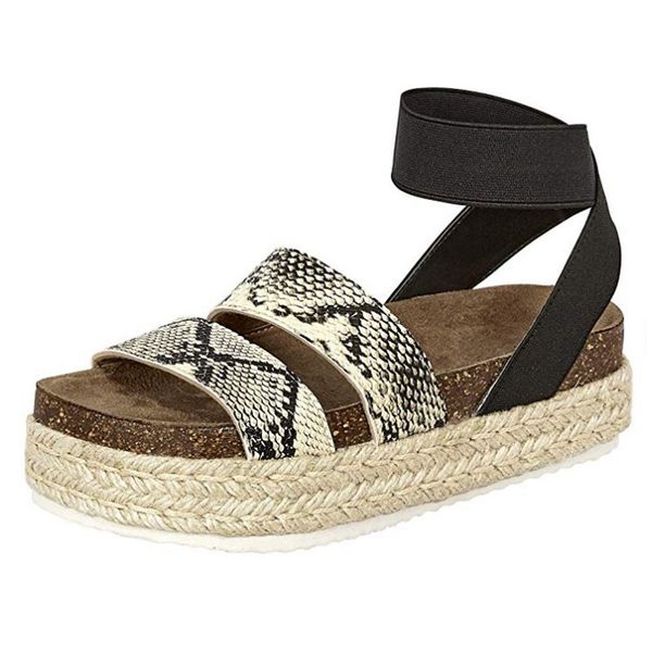 muqgew women sandals comfort fashion snake grain flat open toe ankle female leather elastic band straps roman sandals footwear, Black 
muqgew women sandals comfort fashion snake grain flat open toe ankle female leather elastic band straps roman sandals footwear, Black