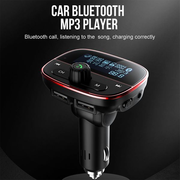 

12v-24v 3.1a automobile dual usb portable stereo fm transmitter universal music lyrics display tf card bluetooth car kit mp3