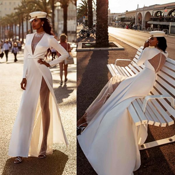 gorgeous wedding dresses jewel long sleeve sequins chiffon a-line bridal dress high-split sweep train custom made robes de mariée, White
gorgeous wedding dresses jewel long sleeve sequins chiffon a-line bridal dress high-split sweep train custom made robes de mariée, White