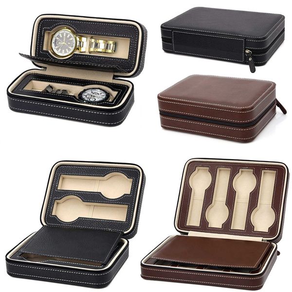 Portable Pu Leather 2/4/8 Slot Watch Box Display Case Storage Watch Organizer Holder Zipper Exquisite And Durable To Lover D35 Sh190729