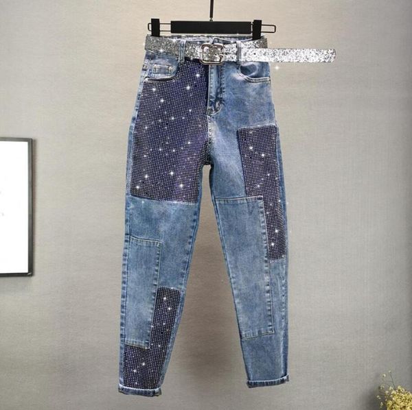 2020 spring autumn women jeans fashion rhinestones hit color stitching feet harem pants denim pants a1321, Blue
2020 spring autumn women jeans fashion rhinestones hit color stitching feet harem pants denim pants a1321, Blue