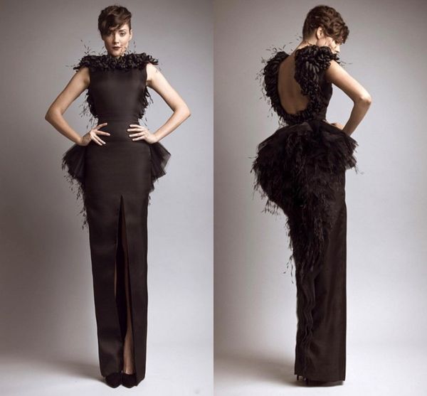 formal krikor jabotian black evening dresses with feather satin sheath backless front split party gown cap sleeves prom dress, Black;red
formal krikor jabotian black evening dresses with feather satin sheath backless front split party gown cap sleeves prom dress, Black;red