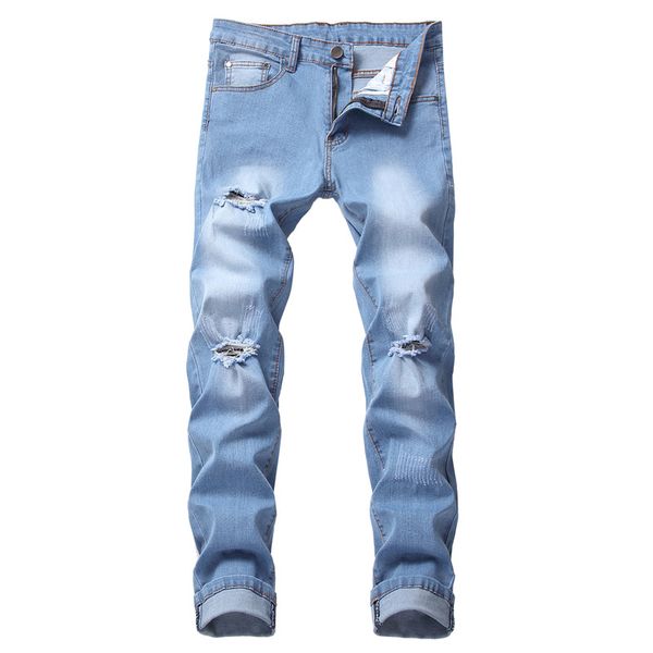 2019 new men's hole repair slim light blue jeans stretch men's waist straight denim pants more size 28-38 40 42
2019 new men's hole repair slim light blue jeans stretch men's waist straight denim pants more size 28-38 40 42