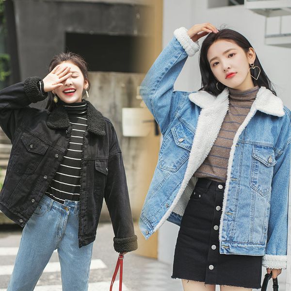 lamb fur denim jacket women 2019 winter streetwear plus velvet thick warm long sleeve denim coat jacket, Black
lamb fur denim jacket women 2019 winter streetwear plus velvet thick warm long sleeve denim coat jacket, Black