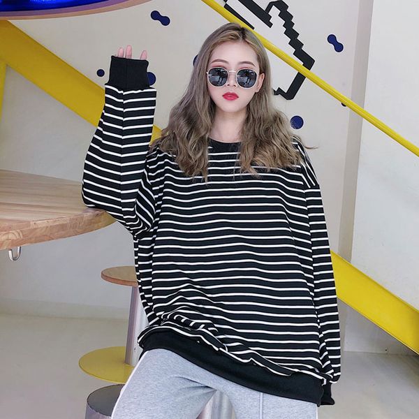 hoodies women elastic cuff hem o-neck striped loose retro chic korean harajuku soft trendy sweatshirts womens all-match, Black
hoodies women elastic cuff hem o-neck striped loose retro chic korean harajuku soft trendy sweatshirts womens all-match, Black