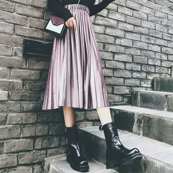 women casual mid calf skirt spring new high waist long skirt lady pleated velvet pleuche solid color skinny elastic, Black
women casual mid calf skirt spring new high waist long skirt lady pleated velvet pleuche solid color skinny elastic, Black