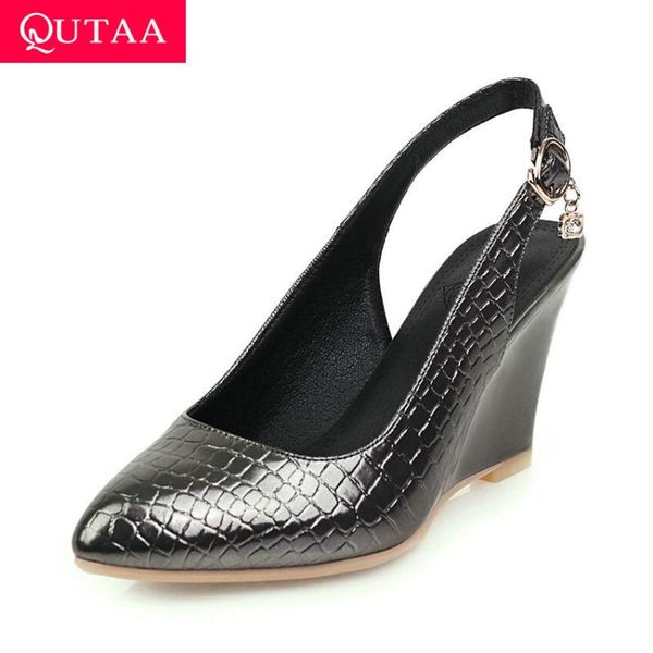 sandals qutaa 2021 pu leather pointed toe buckle women wedge high heel fashion slingback summer pumps big size 34-43, Black
sandals qutaa 2021 pu leather pointed toe buckle women wedge high heel fashion slingback summer pumps big size 34-43, Black