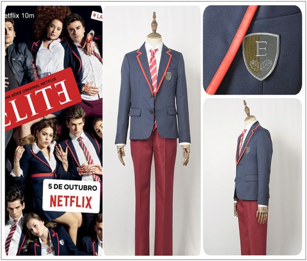 tv series elite school uniform blue male cosplay costume custom women's men's school uniform jacket long pants red tie, Black
tv series elite school uniform blue male cosplay costume custom women's men's school uniform jacket long pants red tie, Black