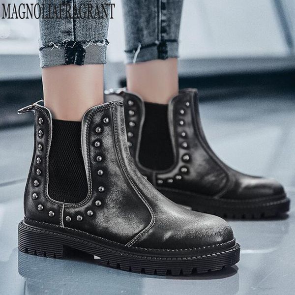 retro booties rivets woman shoes genuine leather boots new fashion metal circle toe boots high help slip-on y119, Black
retro booties rivets woman shoes genuine leather boots new fashion metal circle toe boots high help slip-on y119, Black