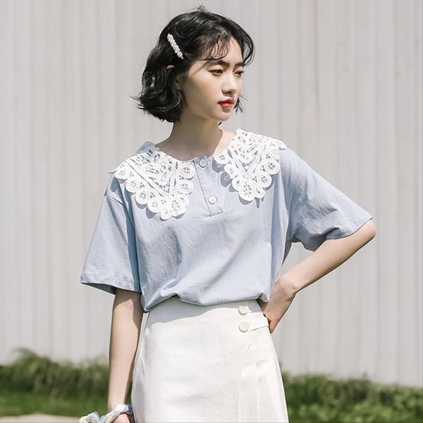 20chic sweet girl student stitching hollow doll t-shirt doll collar collar loose short-sleeved t-shirt female, White
20chic sweet girl student stitching hollow doll t-shirt doll collar collar loose short-sleeved t-shirt female, White