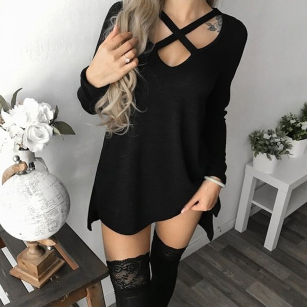 women summer dresses 2020 new long sleeve dress asymmetric hem loose casual knee length bandage cross dress, Black;gray
women summer dresses 2020 new long sleeve dress asymmetric hem loose casual knee length bandage cross dress, Black;gray