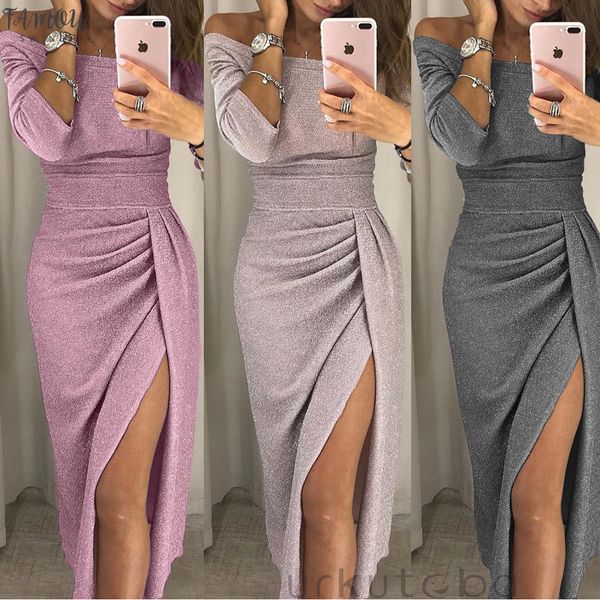 women off shoulder bodycon dress split maxi dress party evening gown wear jupe femme faldas mujer, Black;gray
women off shoulder bodycon dress split maxi dress party evening gown wear jupe femme faldas mujer, Black;gray