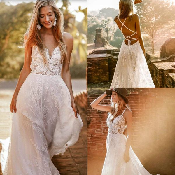 boho wedding dresses 2019 lace appliqued a line sweep train spaghetti beach wedding dress custom made backless bohemian bridal gowns, White
boho wedding dresses 2019 lace appliqued a line sweep train spaghetti beach wedding dress custom made backless bohemian bridal gowns, White