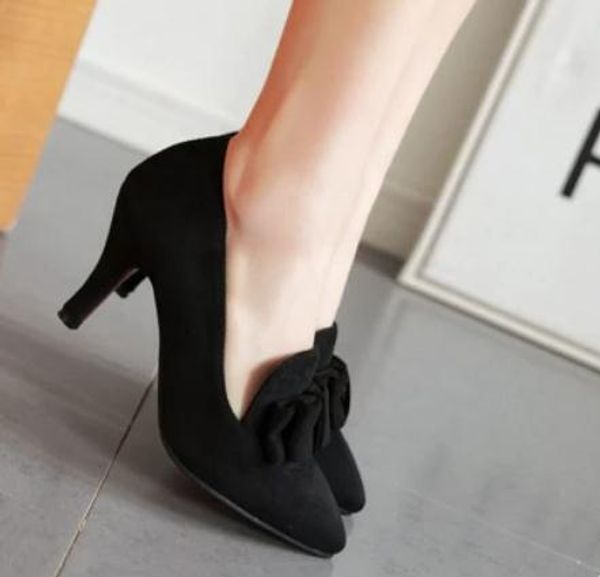 2019 suede women's shoes in spring and autumn with new style high heel fine heel pointed end bowknot @200, Black
2019 suede women's shoes in spring and autumn with new style high heel fine heel pointed end bowknot @200, Black