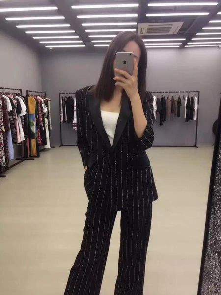 women's blazer 2020 new fashion rhinestone striped suit solid color jacket women, White;black
women's blazer 2020 new fashion rhinestone striped suit solid color jacket women, White;black