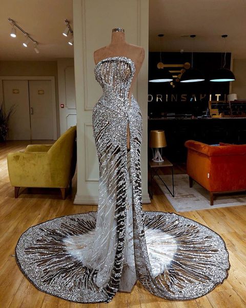luxury silver sequined sheath prom dress vintage sparkly high side split evening gown see through long formal party pageant dress, Black
luxury silver sequined sheath prom dress vintage sparkly high side split evening gown see through long formal party pageant dress, Black