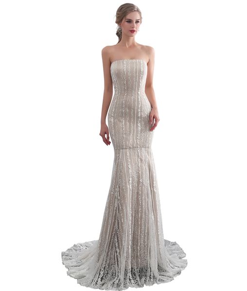 Sexy Strapless Champagne Mermaid Wedding Dresses Appliques Lace Satin Lace Up Back Sweep Train African Bridal Gowns
Sexy Strapless Champagne Mermaid Wedding Dresses Appliques Lace Satin Lace Up Back Sweep Train African Bridal Gowns
