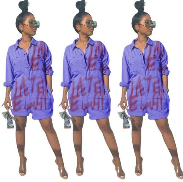 women letter printed jumpsuits fashion purple color short sleeve lapel neck loose rompers street style women jumpsuits, Black;white
women letter printed jumpsuits fashion purple color short sleeve lapel neck loose rompers street style women jumpsuits, Black;white