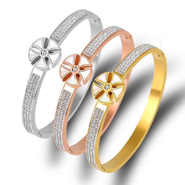 windmill flower shell bracelet stainless steel crystal rhinestone pave stainless steel opening bangle for women accessories, Black
windmill flower shell bracelet stainless steel crystal rhinestone pave stainless steel opening bangle for women accessories, Black