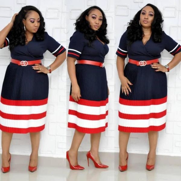 business office african lady striped dress v-neck short-sleeved slim women's retro midi dress, Black;gray
business office african lady striped dress v-neck short-sleeved slim women's retro midi dress, Black;gray
